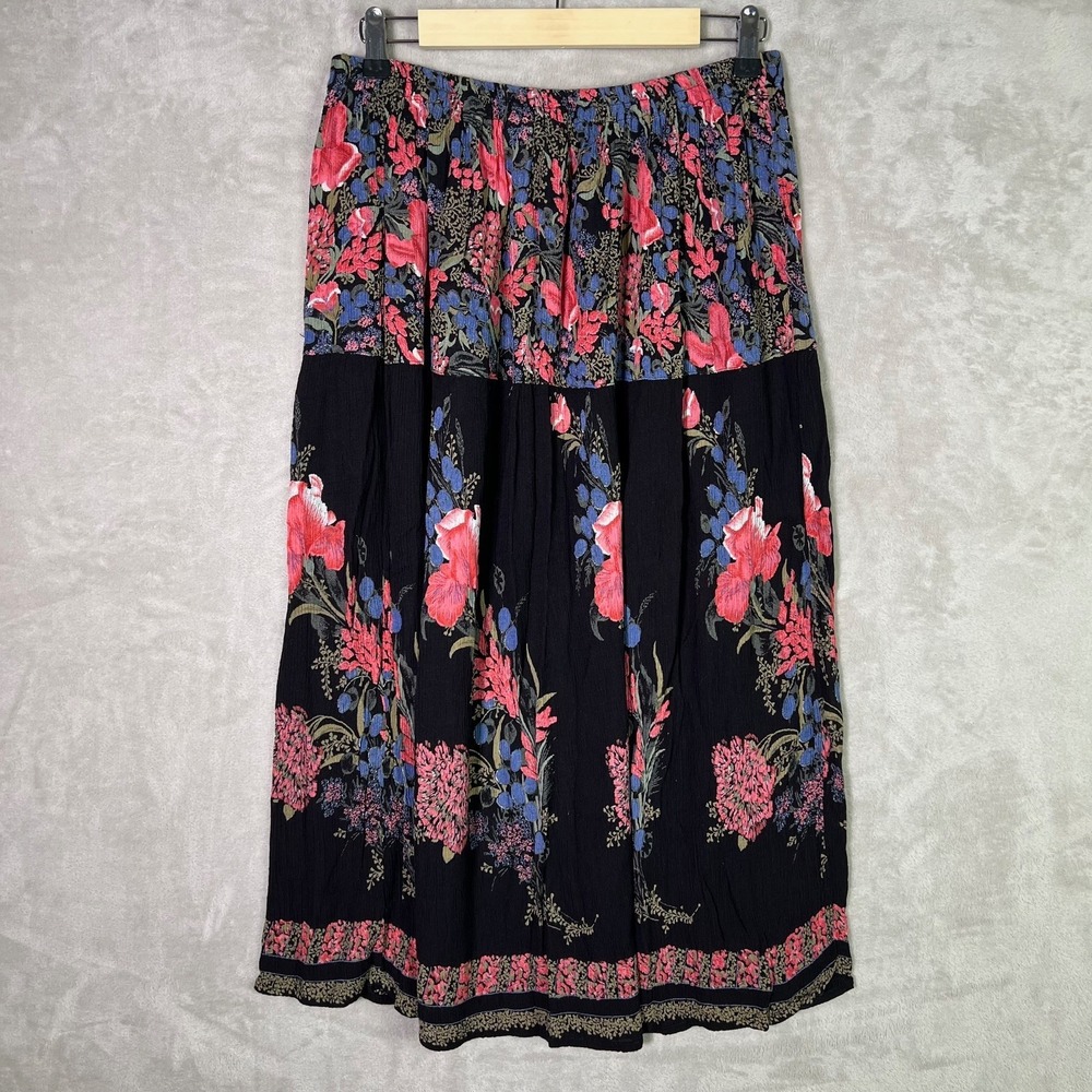 Vintage Kaktus Skirt XL Floral Artsy Festival Boho Cottagecore Crinkle Prairie